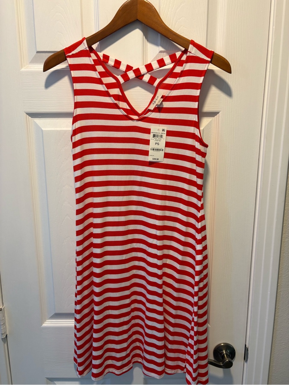 Style & Co. Red and White Striped Crisscross-Back Mini Dress